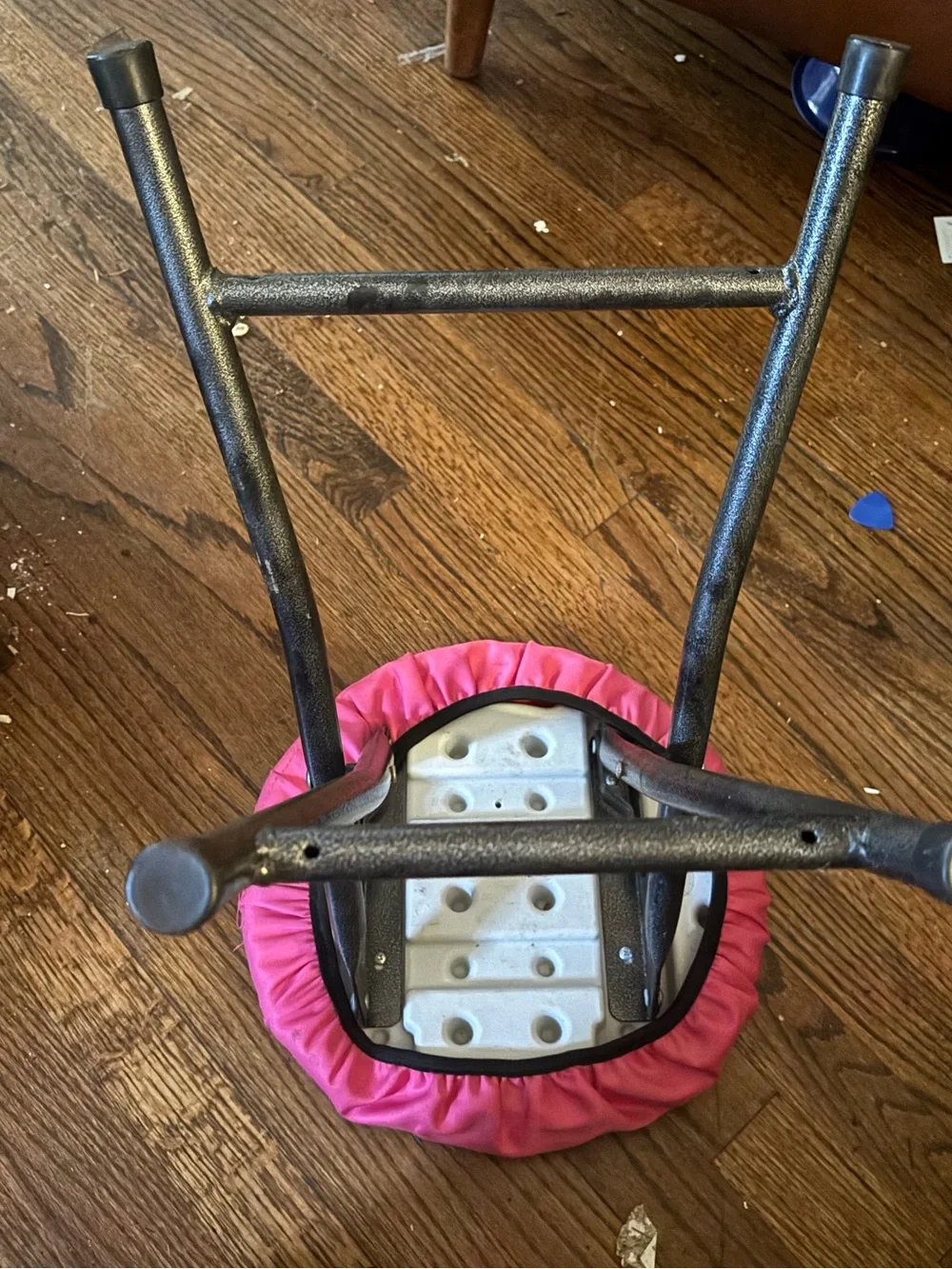 Hot Pink Round Upholstered Accent Stool with Black Legs
